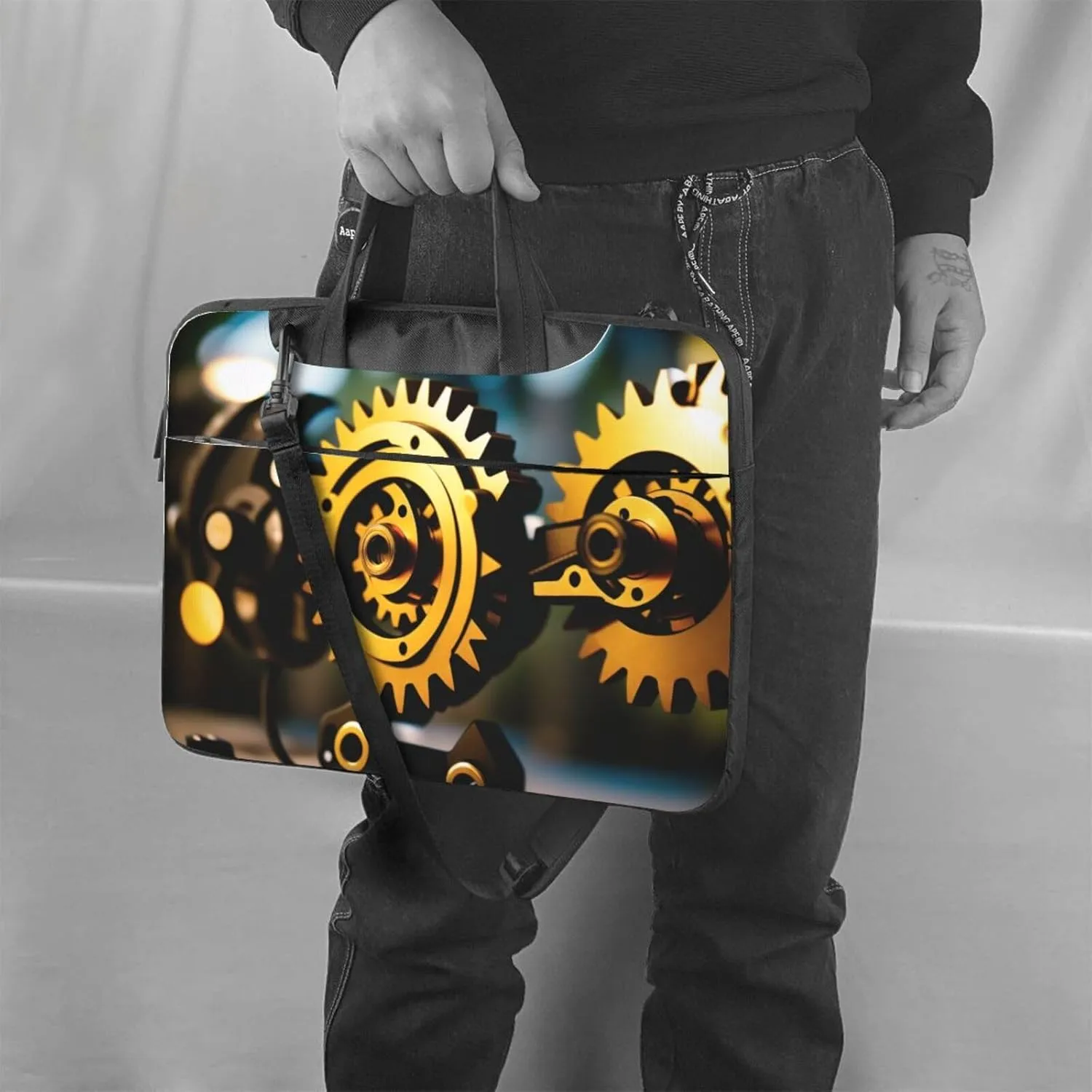 Slim Laptop Case with Strap Laptop Tote Bag Computer Messenger Bag Travel Essentials - Gold Mechanical Discs