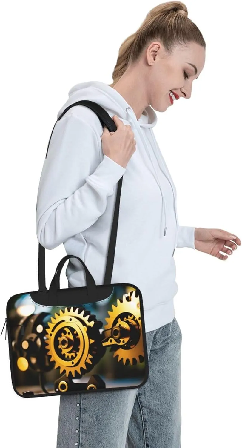 Slim Laptop Case with Strap Laptop Tote Bag Computer Messenger Bag Travel Essentials - Gold Mechanical Discs