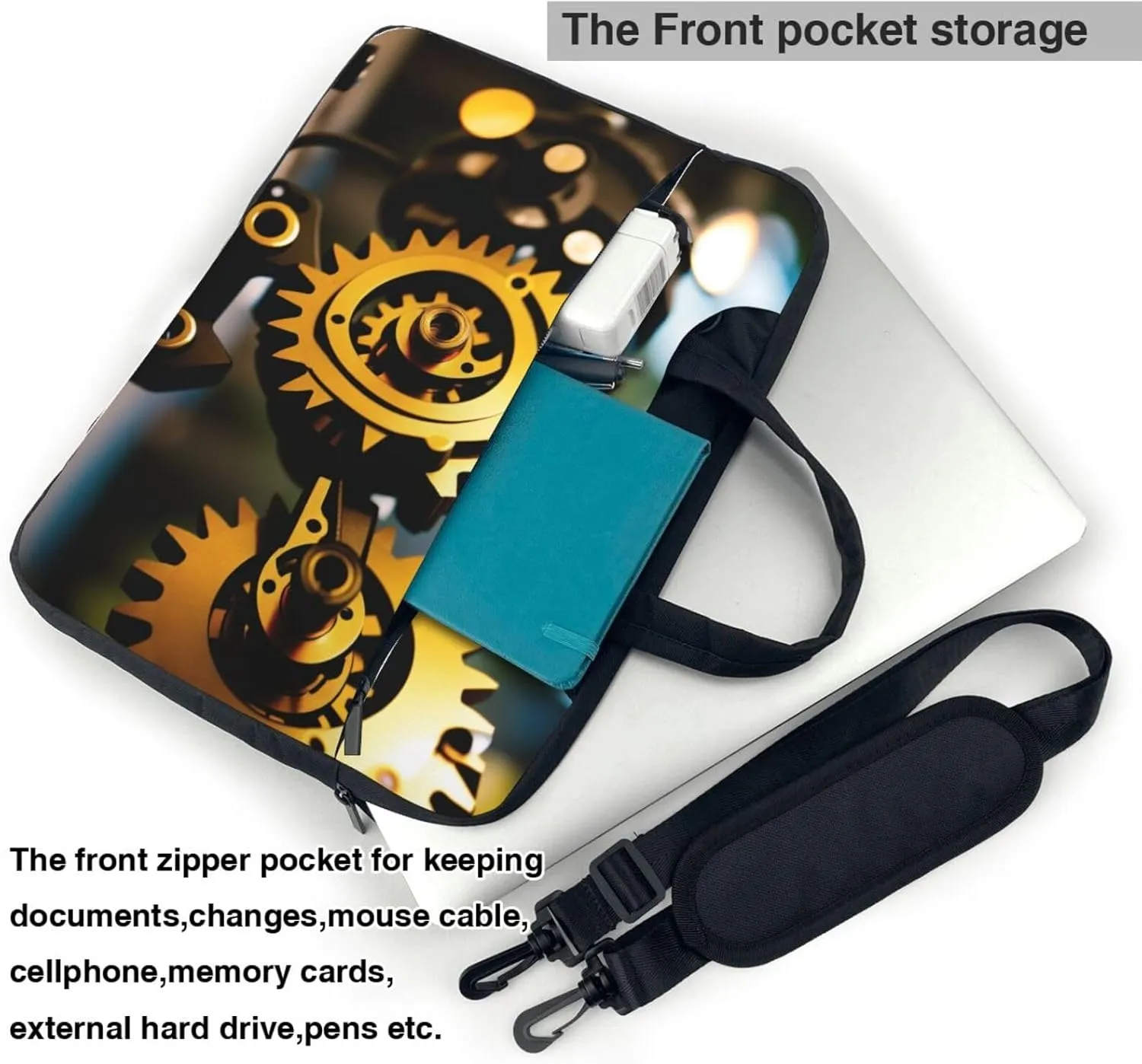 Slim Laptop Case with Strap Laptop Tote Bag Computer Messenger Bag Travel Essentials - Gold Mechanical Discs