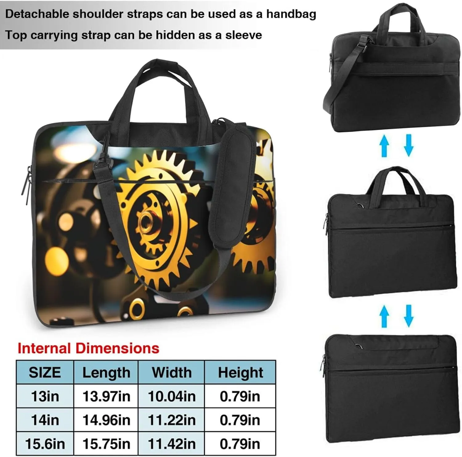 Slim Laptop Case with Strap Laptop Tote Bag Computer Messenger Bag Travel Essentials - Gold Mechanical Discs