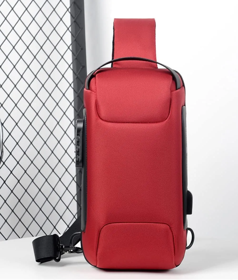 Sling Backpack USB Anti-Theft Waterproof Chest Daypack Casual Shoulder Bag (Red)