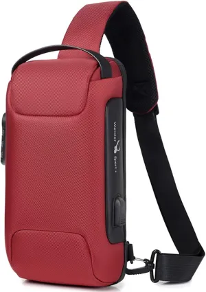 Sling Backpack USB Anti-Theft Waterproof Chest Daypack Casual Shoulder Bag (Red)