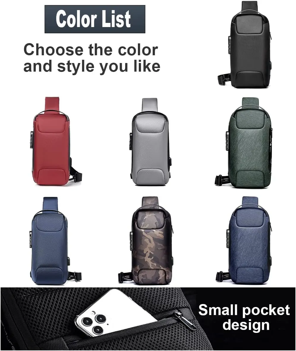 Sling Backpack USB Anti-Theft Waterproof Chest Daypack Casual Shoulder Bag (Red)