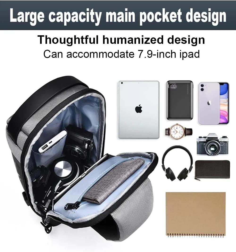 Sling Backpack USB Anti-Theft Waterproof Chest Daypack Casual Shoulder Bag (Red)