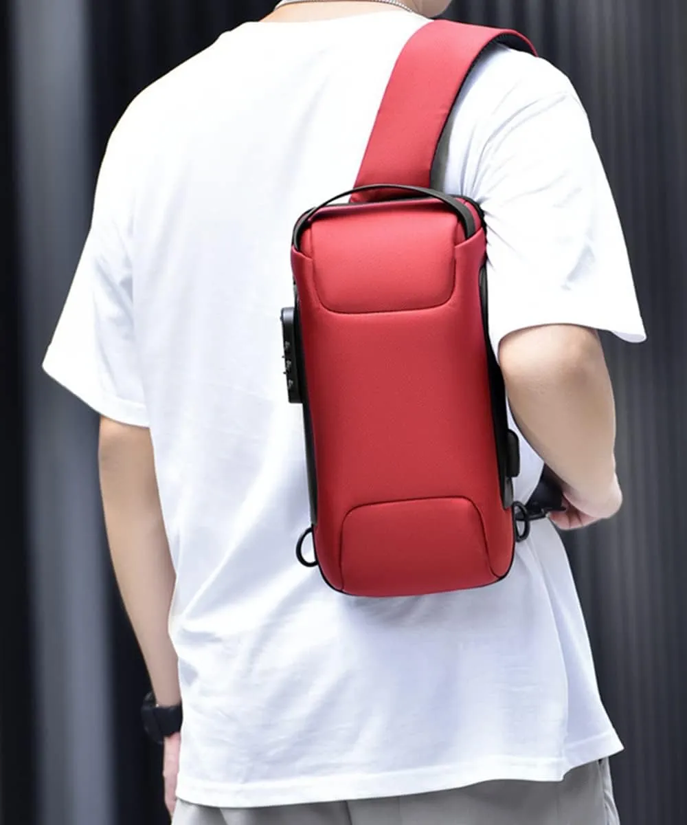 Sling Backpack USB Anti-Theft Waterproof Chest Daypack Casual Shoulder Bag (Red)