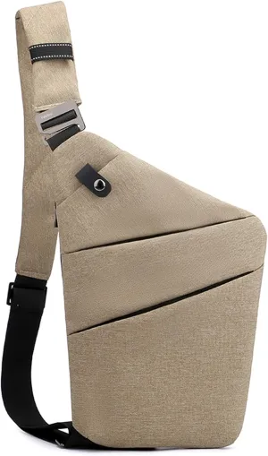 Sling Crossbody Bags Anti-thief Slim Personal Flex Bag Safe Purse Bags for Women Men Waterproof (Khaki, Left)