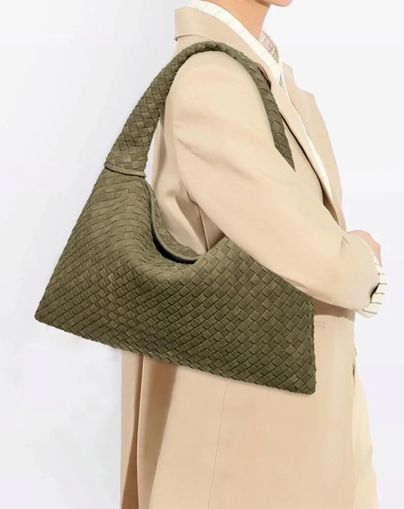 Slouchy Woven Suede Hobo Bags Women Trendy Suede Tote Bag Purse Shoulder Satchel Work Bag Top Handle Vintage Satchels Handbag