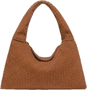 Slouchy Woven Suede Hobo Bags Women Trendy Suede Tote Bag Purse Shoulder Satchel Work Bag Top Handle Vintage Satchels Handbag