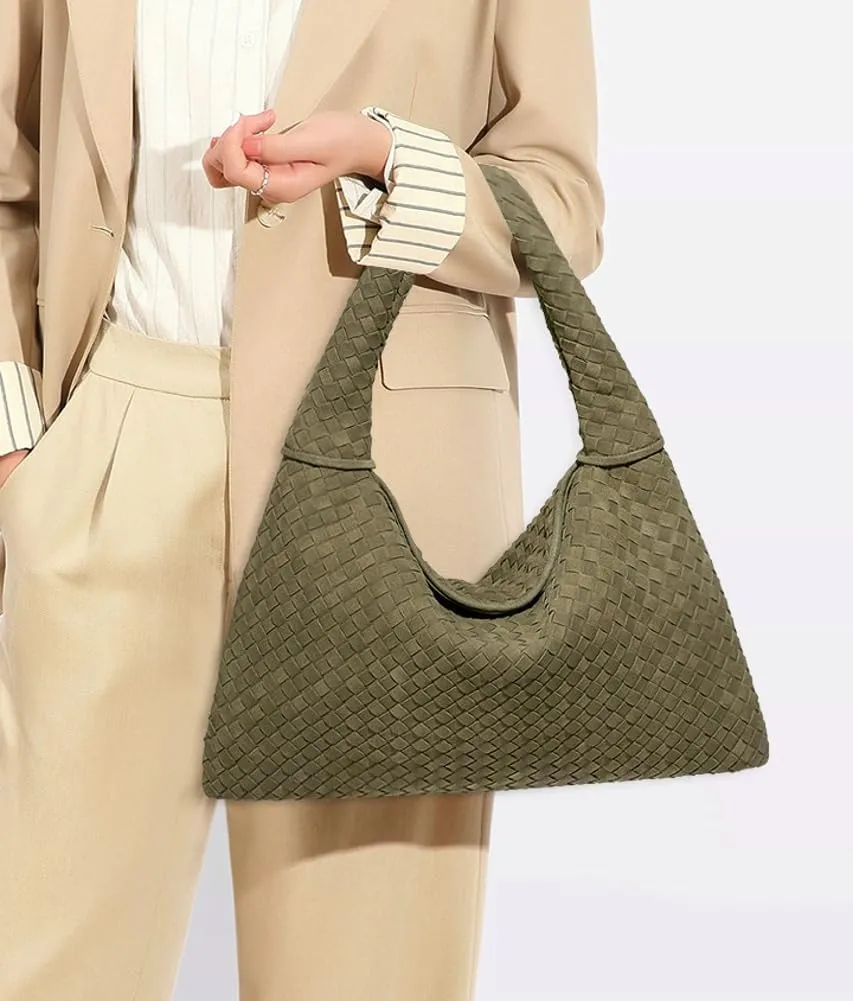 Slouchy Woven Suede Hobo Bags Women Trendy Suede Tote Bag Purse Shoulder Satchel Work Bag Top Handle Vintage Satchels Handbag