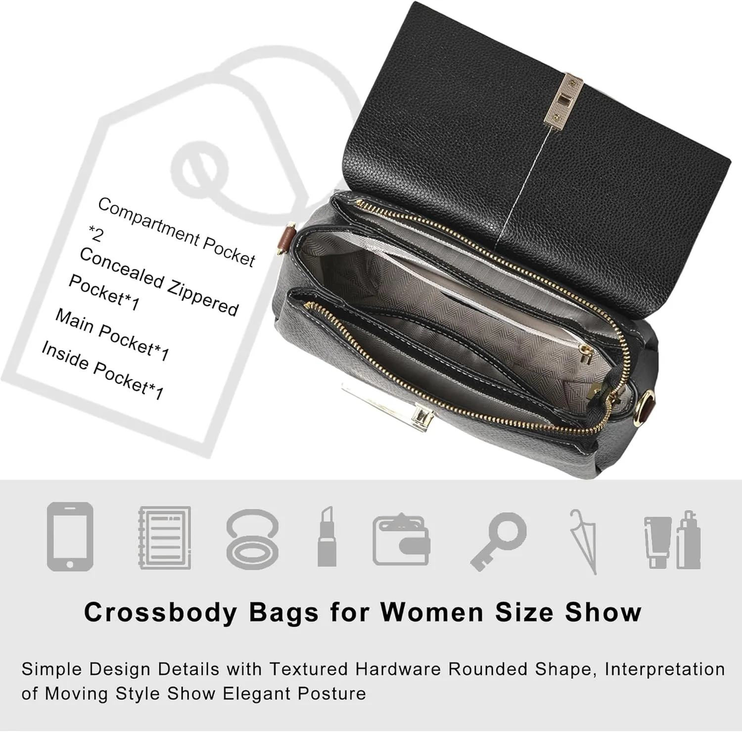 Small Crossbody Bags for Women - Large Capacity Multi-Compartment Purse with 2 Detachable Shoulder Straps​