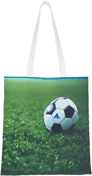 Soccer Ball On Grassy Print Canvas Tote Bag Reusable Shoulder Shopping Bags For Daily Use Shopping Travel