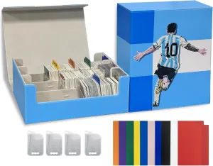 Soccer Trading Card Box - 2400  Card Storage Box with 4 Supporters & 10 Colorful Dividers for Soccer Cards,Waterproof Leather Case Fit Toploaders Magnetic Holder