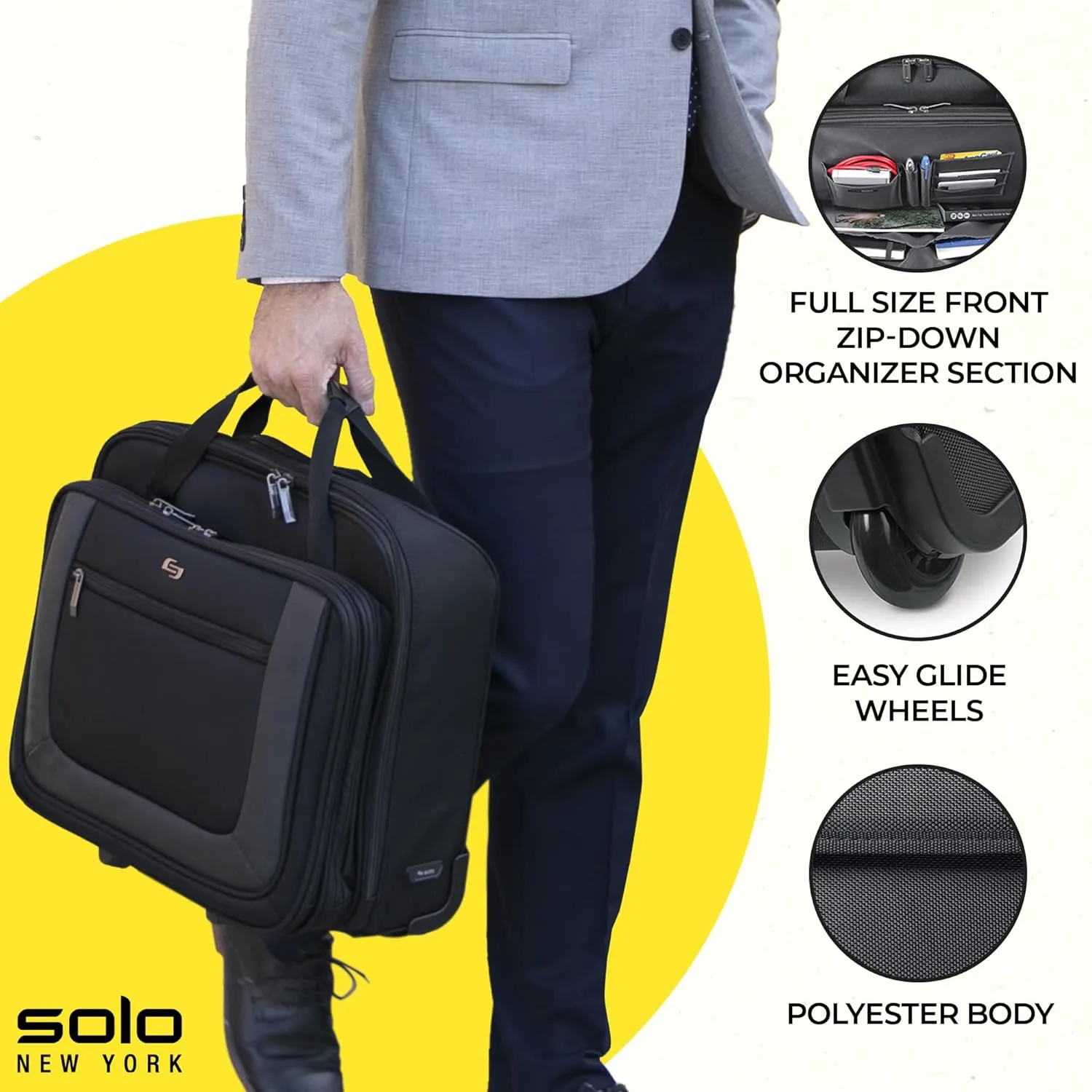 Solo New York Bryant Rolling Laptop Bag, Black/Grey, 14" x 16.8" x 5" (PT136)