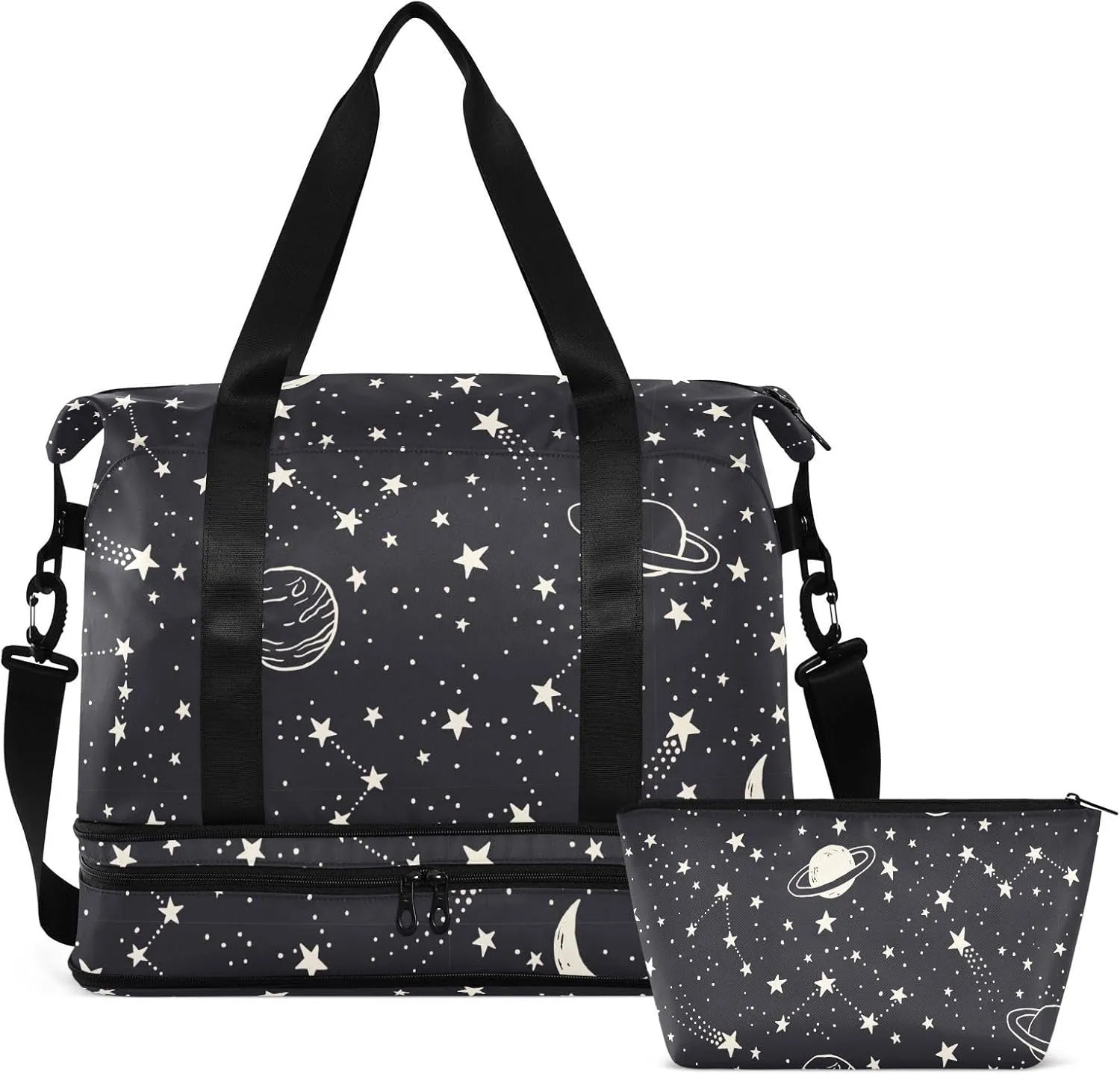 Spce Moon Star Travel Duffel Bag for Women Men Gym Bag with Shoe Compartment Wet Pocket Carry On Weekender Overnight Bags for Traveling Gym Workout