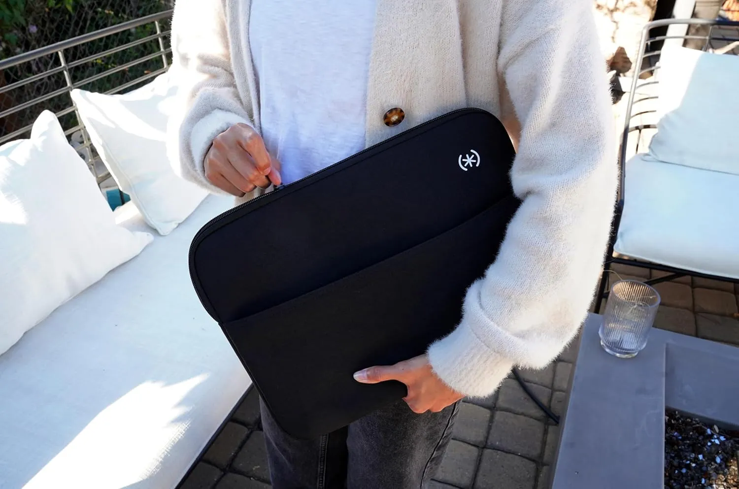 Speck Transfer Pro-Pocket Universal 13-14 Inch Laptop Sleeve with Front Pocket - Durable Protective Case (Compatible with MacBook Air M2/M3/M4 13-inch, 2022-2025) - Cloudy Grey/Rose Gold