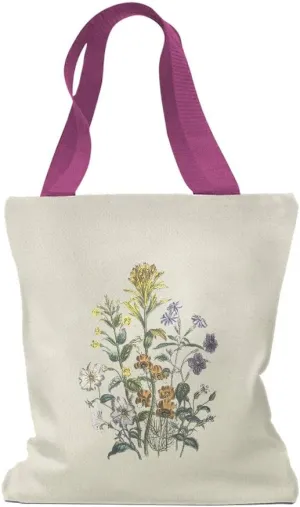 Speedy Pros Canvas Tote Bag for Women Browallia Mimulus Bush Violet Vintage Botanical Flowers