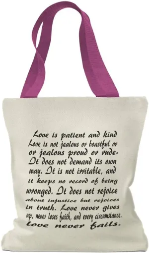 Speedy Pros Canvas Tote Bag for Women Corinthians 13:48 Love Is Patient God Christ Jesus Beach Bags for Women