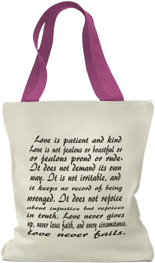 Speedy Pros Canvas Tote Bag for Women Corinthians 13:48 Love Is Patient God Christ Jesus Beach Bags for Women