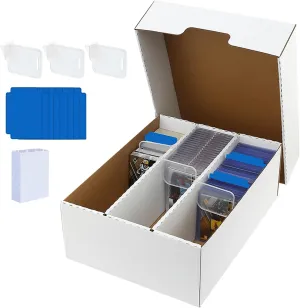 Sports Card Boxes 2400 Count Cardboard Cards Storage Box White with 8 Dividers and 50 Counts Sleeves,Storage Box for TCG/Magic/Mtg storage and Collection