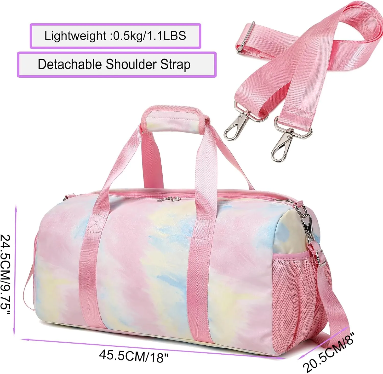 Sports Duffel for Girls Dance Teen Duffle Weekender Gym Travel Ballet Yoga Bags Cheer Bag with Shoe Compartments Pink