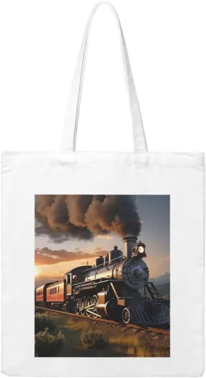 Steam Train Print Canvas Tote Bag Reusable Tote Shoulder Bag for Vacation, Shopping, Work, Gym