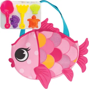Stephen Joseph, Beach Tote with Sand Toys - Toddler and Baby Beach Toys, Travel Friendly Beach Set, 6 Piece Beach Play Set, Beach Bag with Sand Toys for Toddlers and Kids, Pink Fish