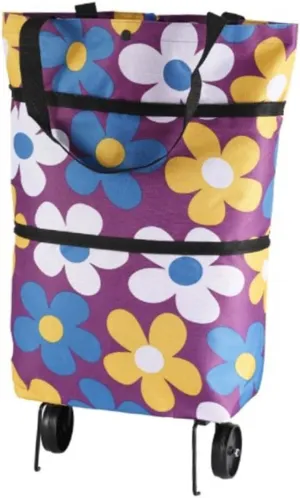 STOBOK Telescopic Storage Bag Folding Shopping Cart with Portable Dolly Outdoor Use