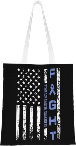 Stomach Cancer Awareness Usa Flag Tote Bag for Women Canvas Shopping Bags Reusable Beach Bag Grocery Bags Tote Shoulder Bag Gift Bags