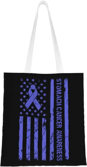 Stomach Cancer Awareness Usa Flag Tote Bag for Women Canvas Shopping Bags Reusable Large Capacity Casual Shoulder Handbags Grocery Bags DIY Gift Bags