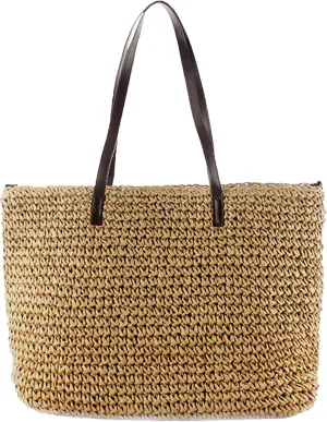 Straw Bag Women Straw Woven Tote Large Beach Handmade Weaving Shoulder Bag Handbag