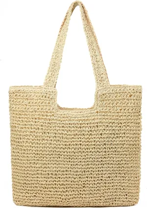 Straw Beach Bags for Women Woven Beach Tote Bag Casual Boho Large Shoulder Handbags Purse for Vacation Holiday