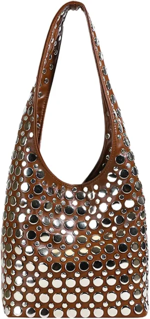 Studded Purses Y2K 90s Hobo Bags Trendy Shoulder Punk Handbag Soft Faux Leather Underarm Satchels Tote Handbag