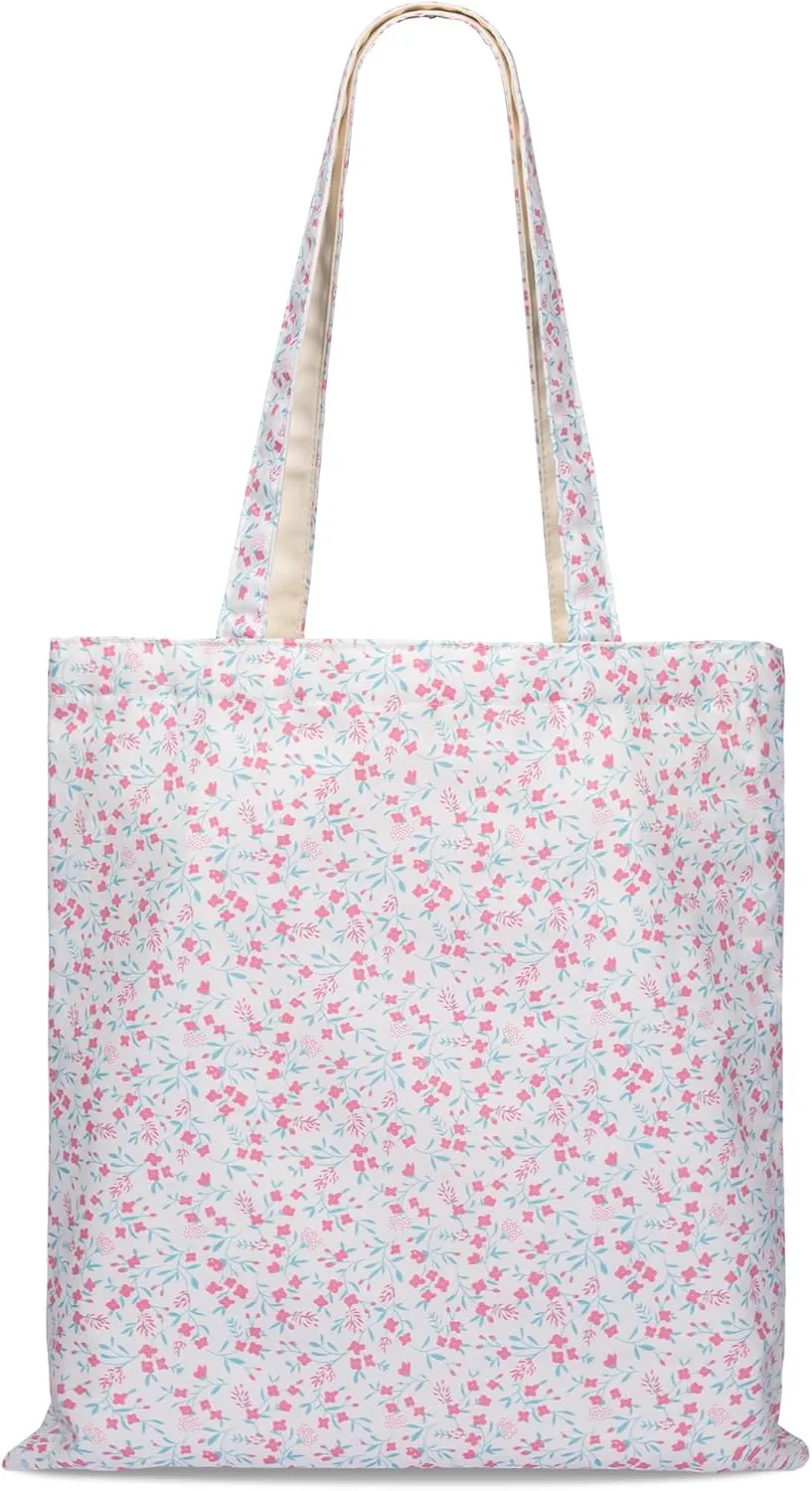 STUOYE Canvas Tote Bag for Women Cute Cotton Tote Bags Floral Travel Beach Bag Reusable Grocery Bags Cloth Shoulder Handbags
