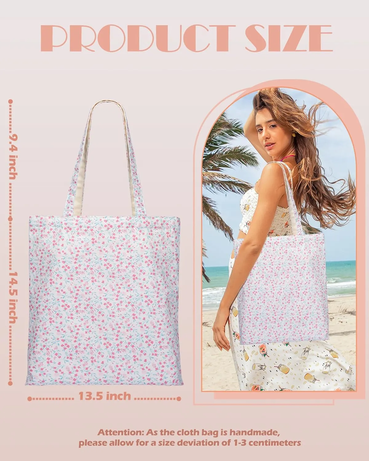 STUOYE Canvas Tote Bag for Women Cute Cotton Tote Bags Floral Travel Beach Bag Reusable Grocery Bags Cloth Shoulder Handbags