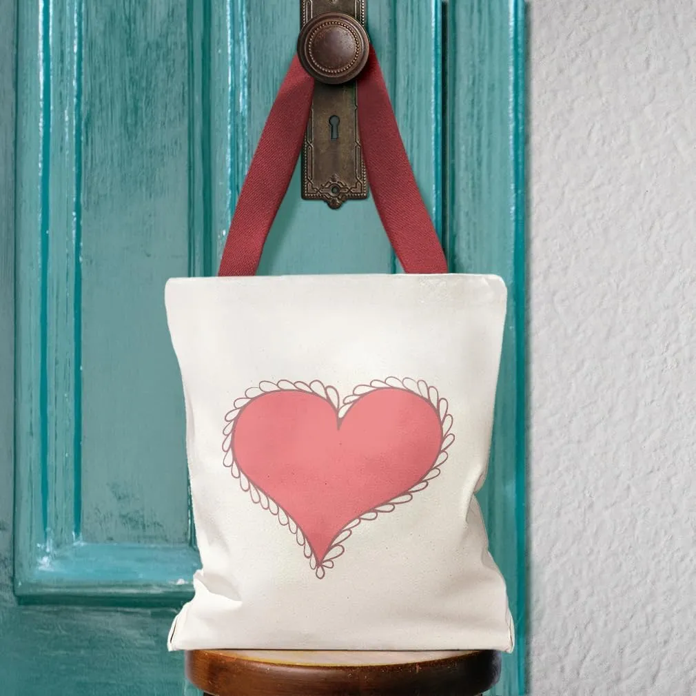 Style In Print Canvas Tote Reusable Shopping Bag Curly Dash Bold Hear Red Valentines Day Beach Bags for Women