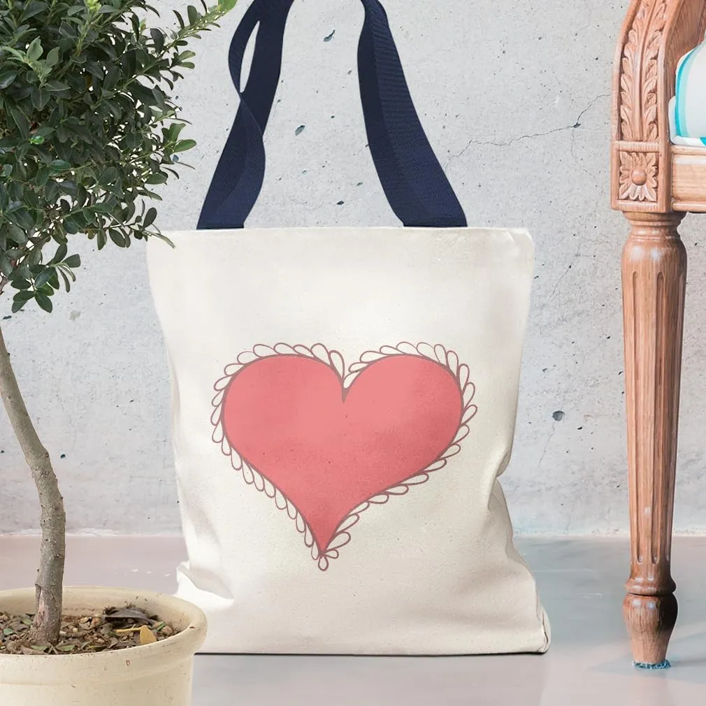 Style In Print Canvas Tote Reusable Shopping Bag Curly Dash Bold Hear Red Valentines Day Beach Bags for Women
