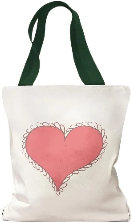 Style In Print Canvas Tote Reusable Shopping Bag Curly Dash Bold Hear Red Valentines Day Beach Bags for Women