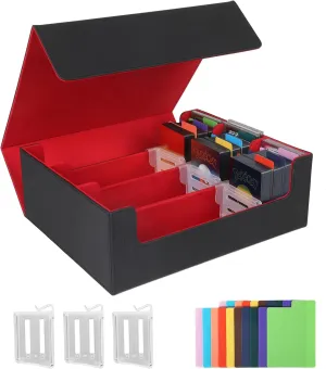 STYLIFING Card Deck Case for Trading Cards, 1800  MTG Deck Box with Card Supporters & Divider Tabs, Trading Card Storage Box Fits For for YuGiOh, MTG, TCG and Sport Cards (Black & Red)