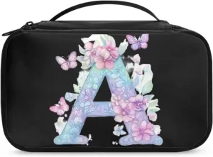 Stylish Initial Makeup Bag for Women for Working Women - Waterproof Polyester Cosmetic Organizer with Multiple Pockets, Machine Washable Gift Idea Black A