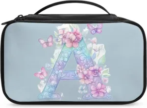 Stylish Initial Makeup Bag for Women for Working Women - Waterproof Polyester Cosmetic Organizer with Multiple Pockets, Machine Washable Gift Idea Blue A