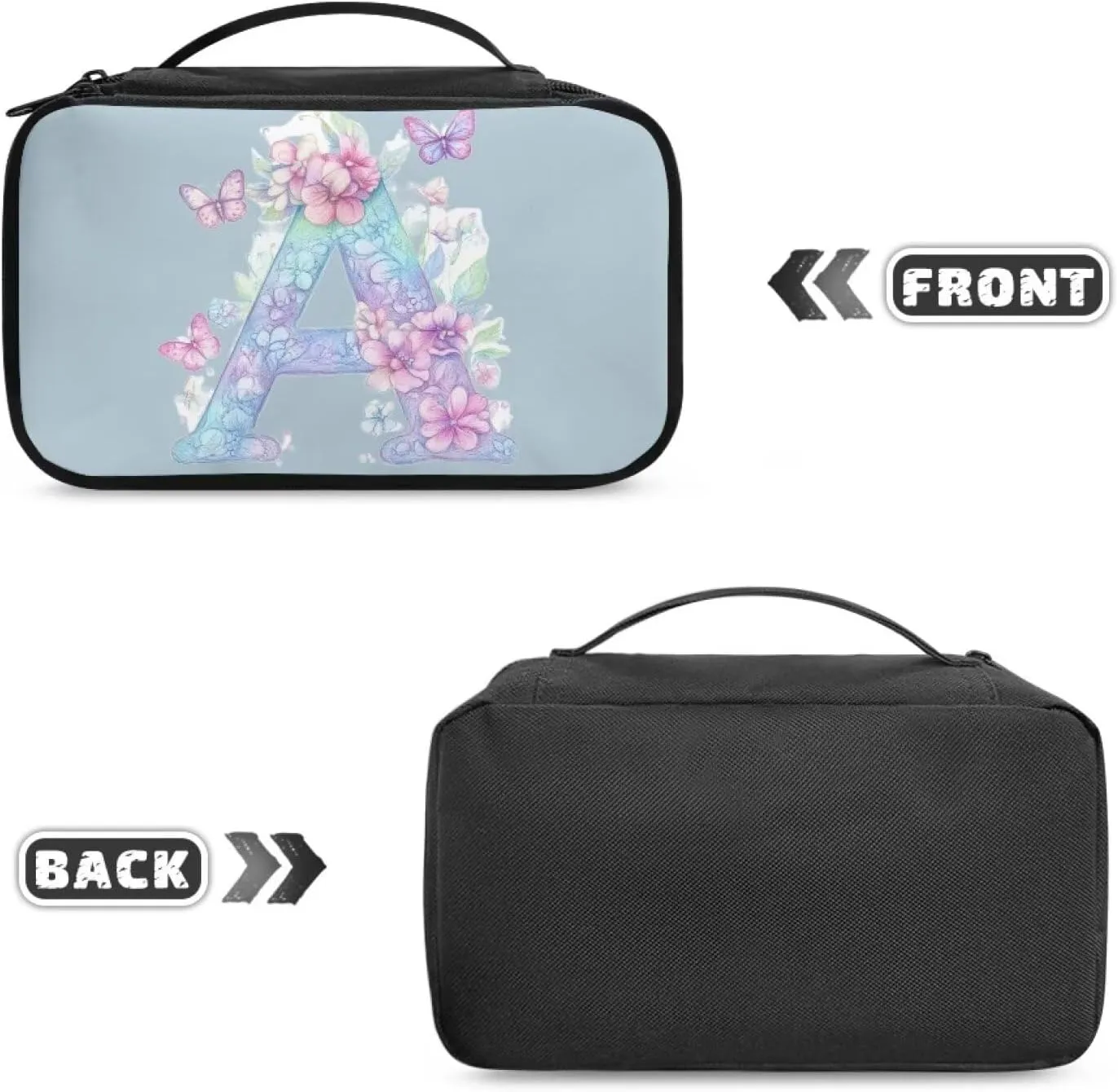 Stylish Initial Makeup Bag for Women for Working Women - Waterproof Polyester Cosmetic Organizer with Multiple Pockets, Machine Washable Gift Idea Blue A