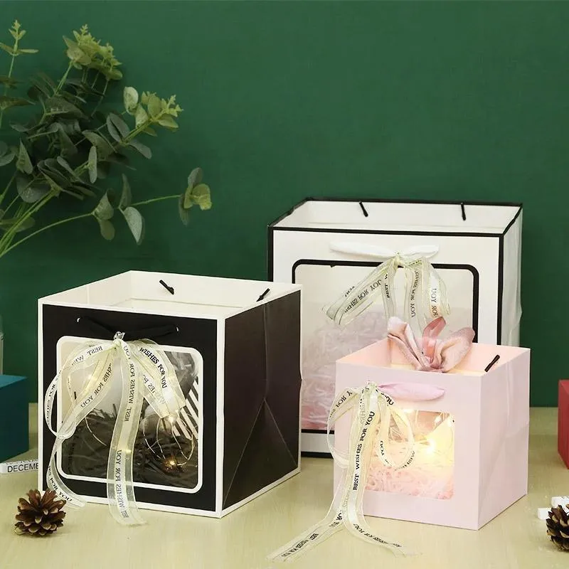 Stylish Paper Gift Bag with Window 3 Colors 20PCS
