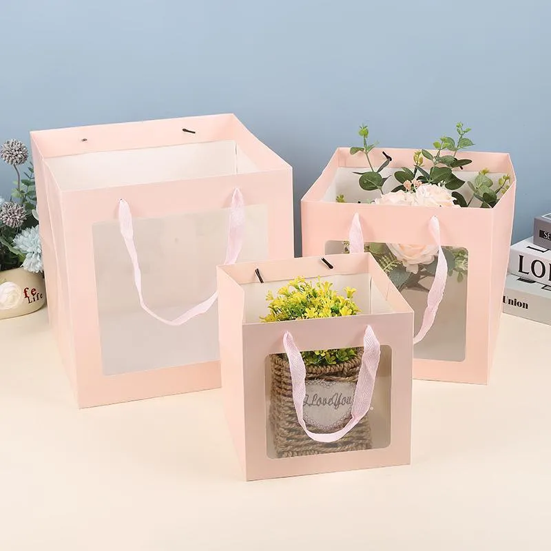 Stylish Paper Gift Bag with Window 3 Colors 20PCS