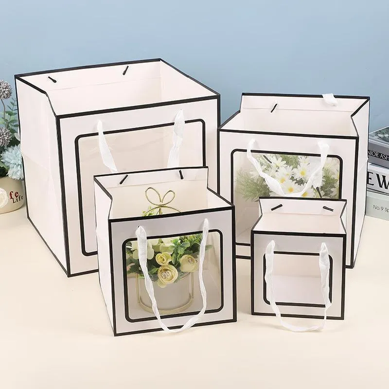 Stylish Paper Gift Bag with Window 3 Colors 20PCS