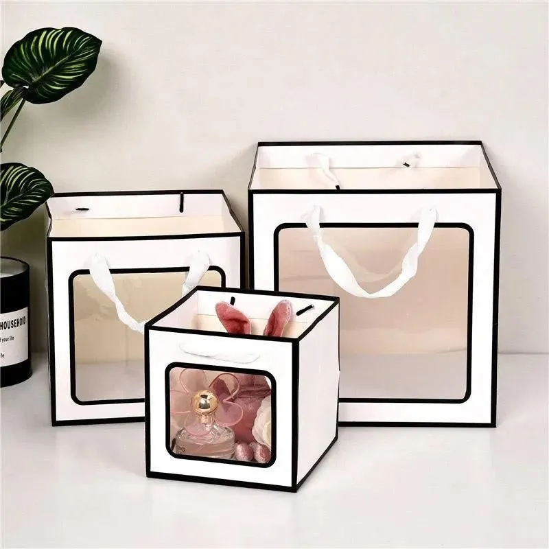Stylish Paper Gift Bag with Window 3 Colors 20PCS