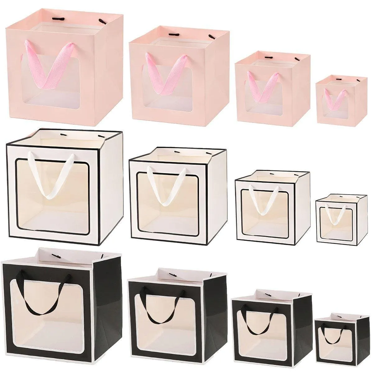 Stylish Paper Gift Bag with Window 3 Colors 20PCS