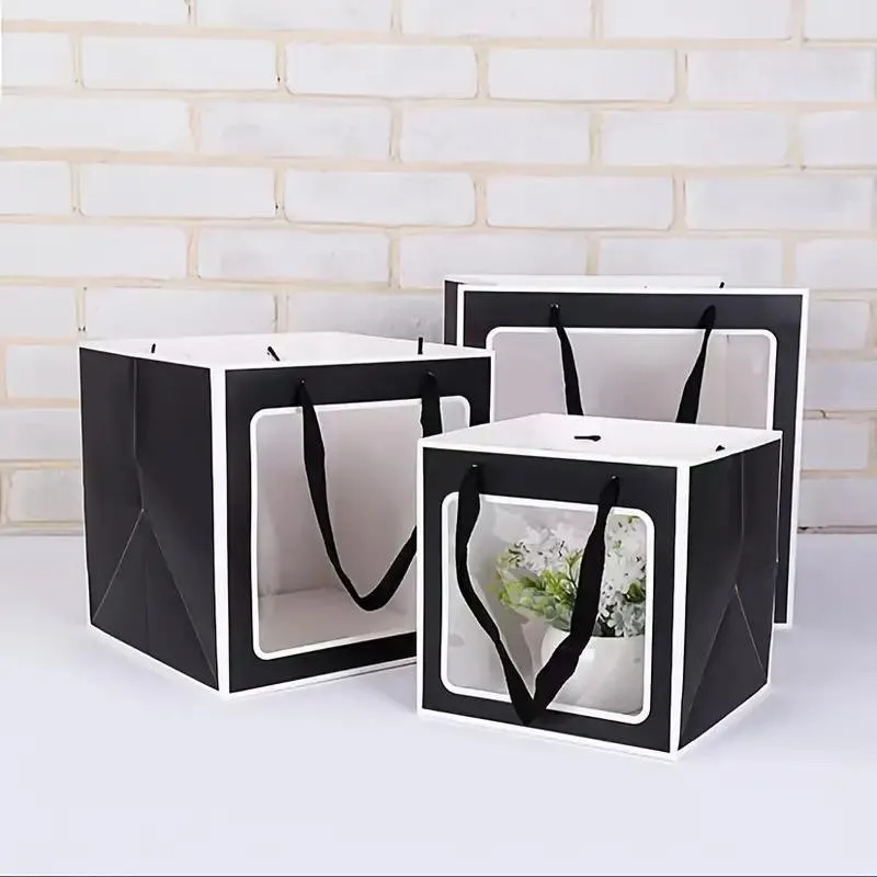 Stylish Paper Gift Bag with Window 3 Colors 20PCS