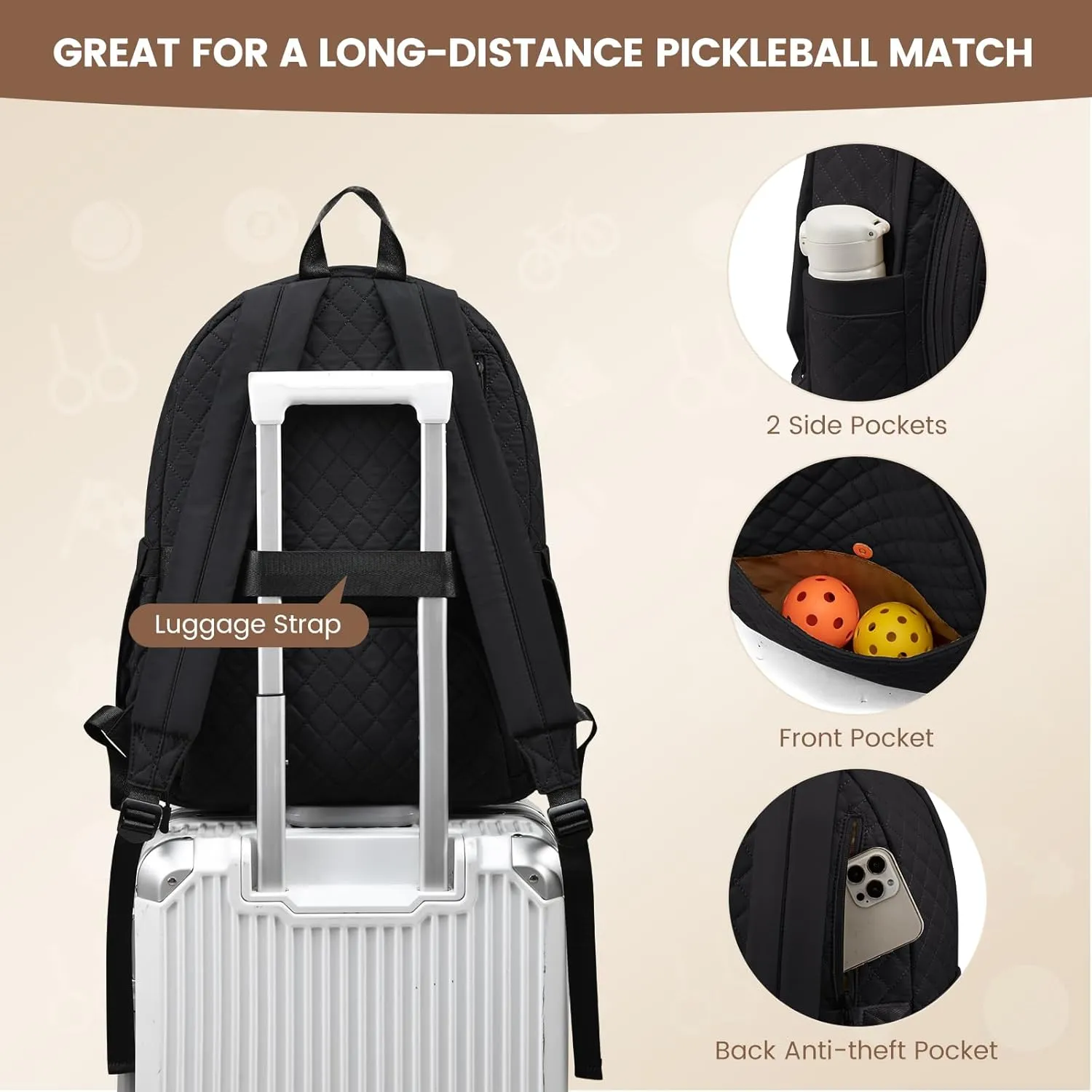 Sucipi Tennis Bags for Women, Quilted Tennis Racket Bag Backpack for Tennis Racquet, Pickleball Paddles, Badminton