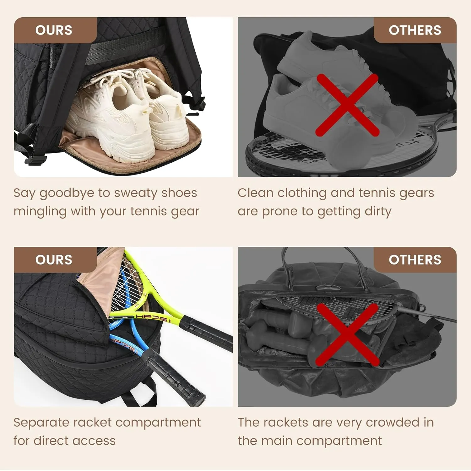 Sucipi Tennis Bags for Women, Quilted Tennis Racket Bag Backpack for Tennis Racquet, Pickleball Paddles, Badminton