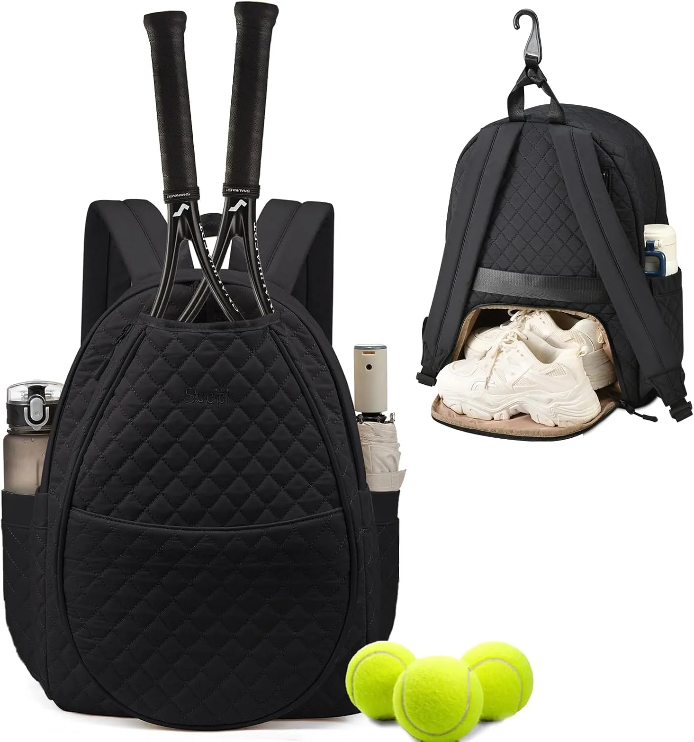 Sucipi Tennis Bags for Women, Quilted Tennis Racket Bag Backpack for Tennis Racquet, Pickleball Paddles, Badminton